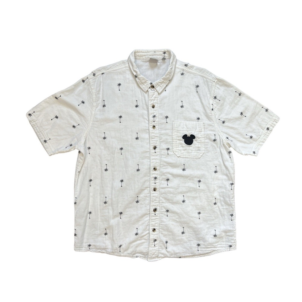 Junk Food Disney Mickey Mouse Palm Tree White Cotton Gauze Shirt Mens XL